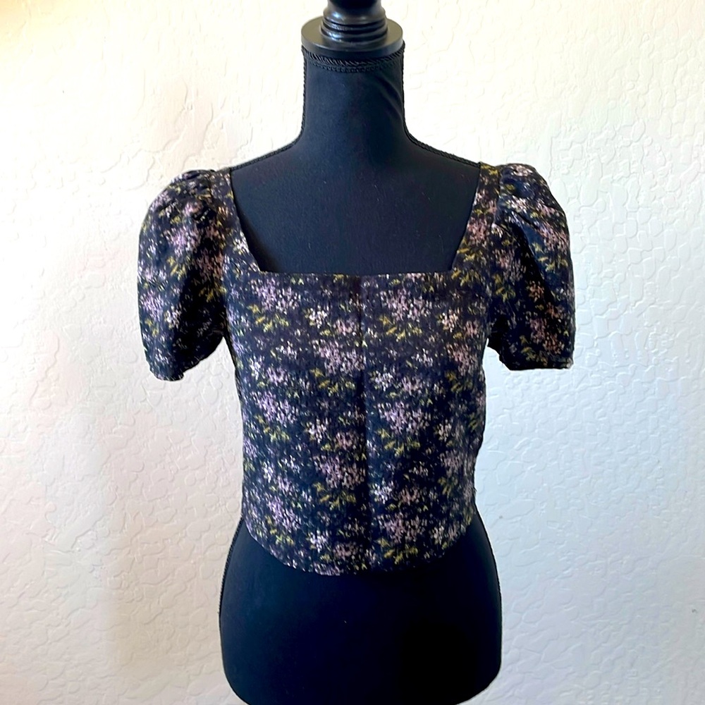 Madewell Black Purple Floral Cropped Top Looks Like Med Festival Dark Romantic